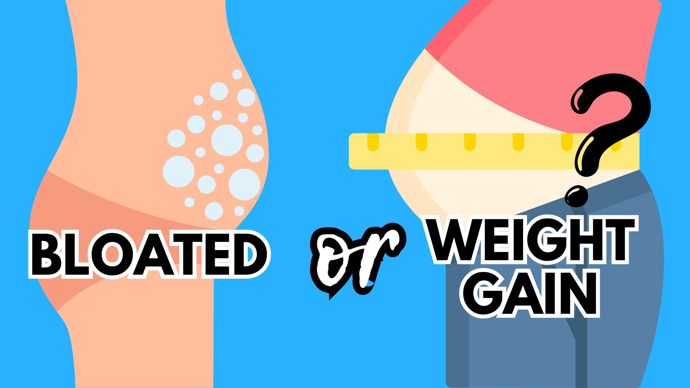Side-by-side comparison of bloated belly vs. normal belly, showing the difference between water retention and weight gain.